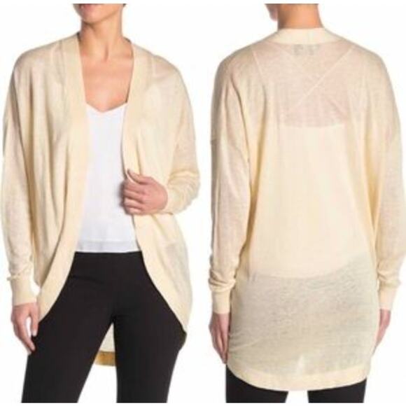 Theory Womens Sag Harbor Cardigan Small Cream Sweater Open Front Waterfall NWT - Picture 1 of 9